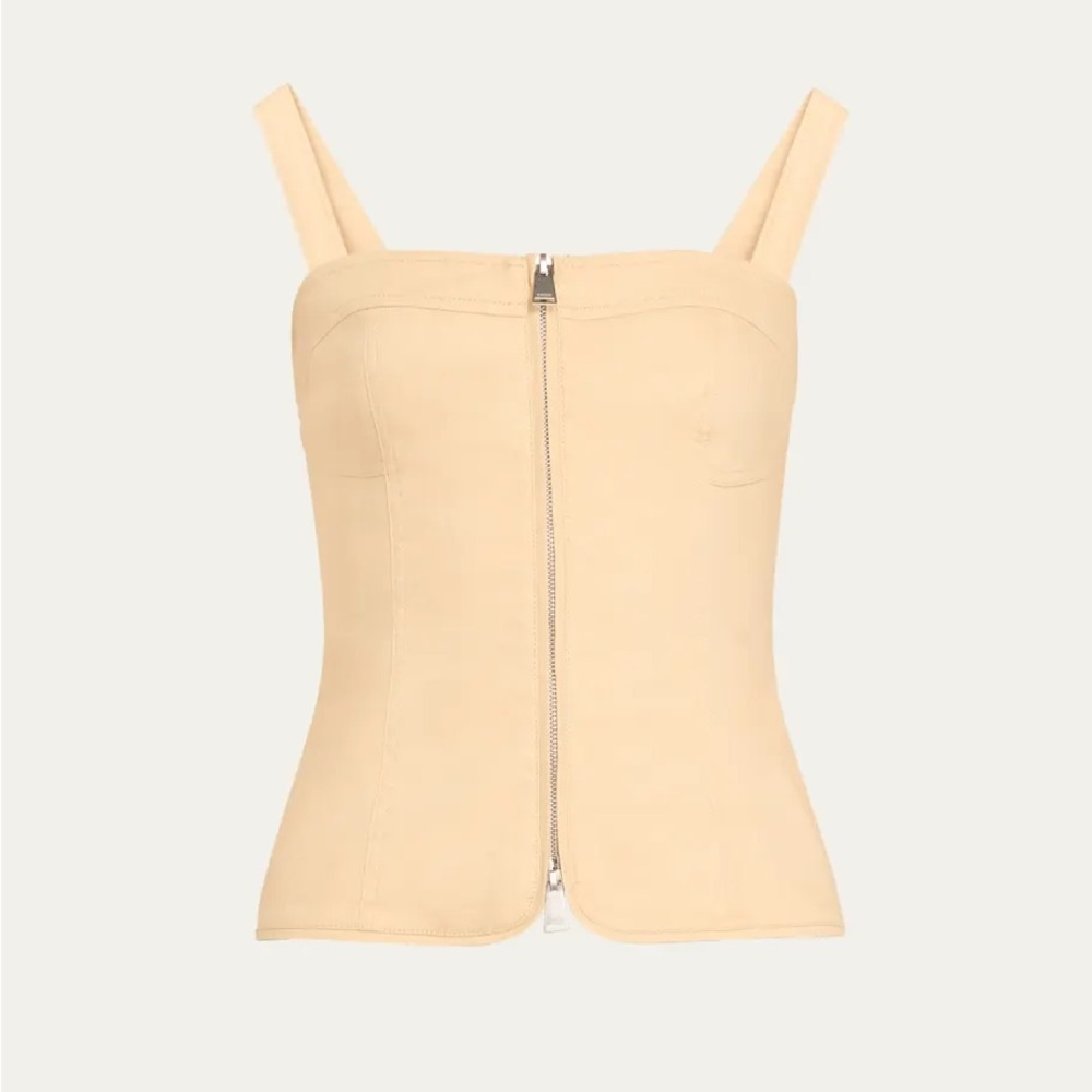 SIMKHAI bustier corset tan Nour Square-Neck Zip-Front Bustier Top
